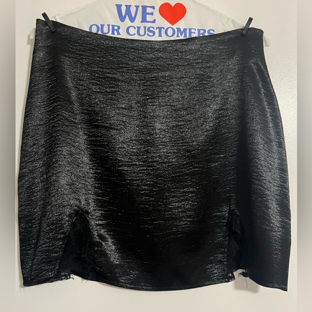 Satin Lace Trim Split Slit mini skirt